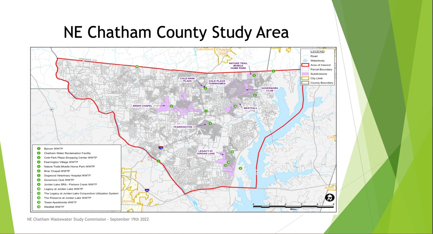 The Northeast Chatham Wastewater Study Commission delivered its final presentation in Phase I of its research to the Chatham County Board of Commissioners on Monday.